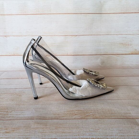 Good American Cinderella Crystal Jeweled Point Toe Clear Translucent Pumps - Picture 8 of 15